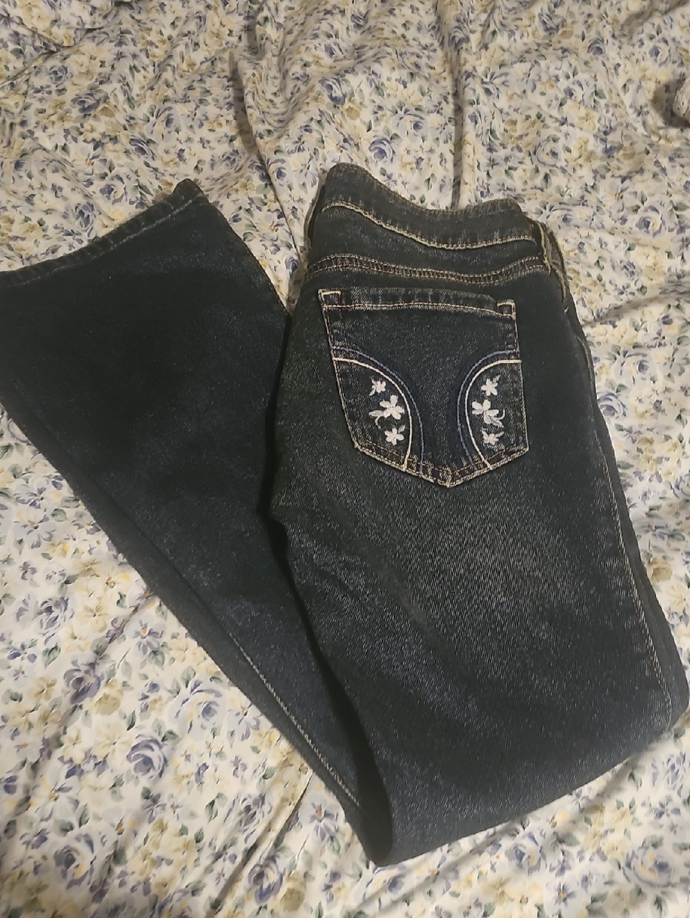Hollister Dark Blue Straight Leg Jeans with Embroidered Back Pocket